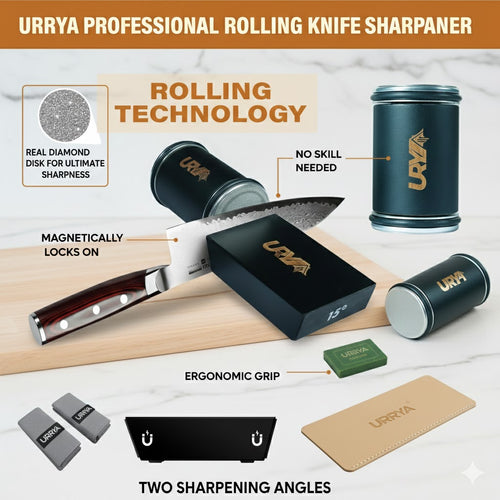 URYA™ 6-in-1 Rolling Knife Sharpener Set – Precision Sharpening System